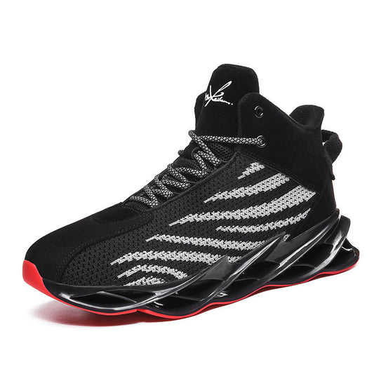 Breathable coconut basketball shoes with flying weave upper and rubber sole.